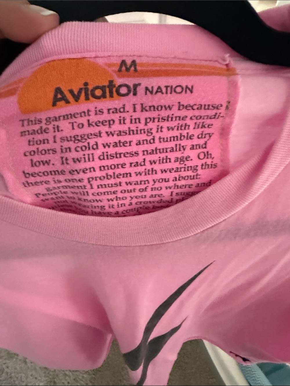 Aviator Nation Pink Tee with Black Lightning Bolt - Picture 2 of 4
